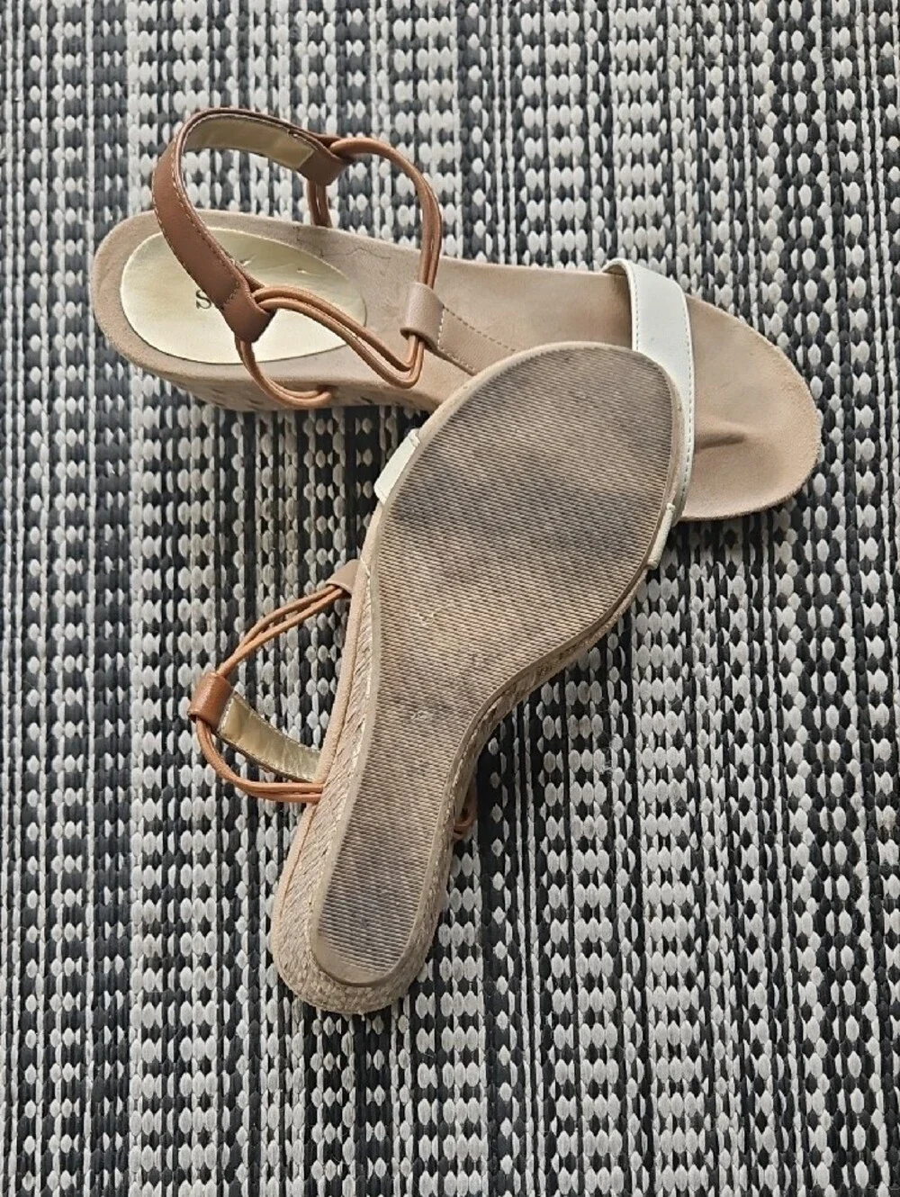 Style & Co. Women's Tan and White Open-Toe T-Strap Sandals
